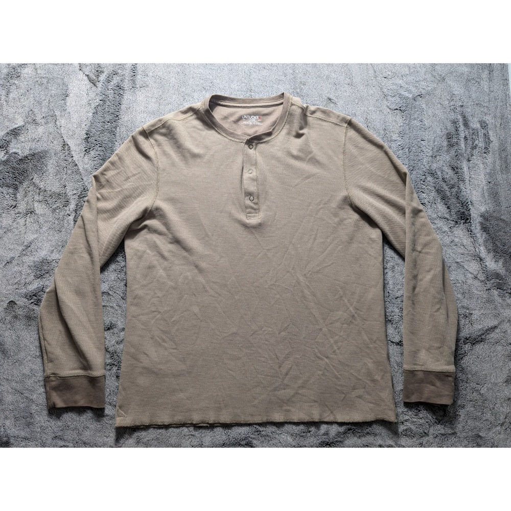 Untuckit Long Sleeve Henley Shirt Men's Size Large Beige